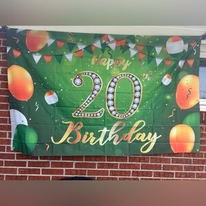 Happy 20 th Birthday Backdrop,5 x 7, Decor Green-Glitter Cheers to 20 Years Old